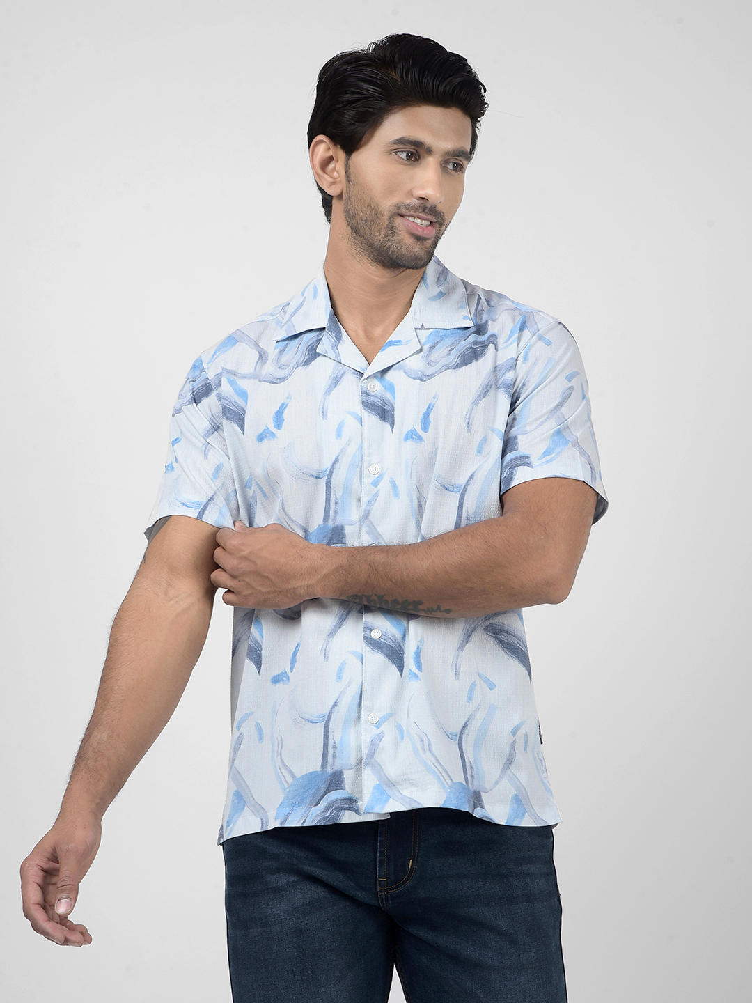 Numero Uno Men Abstract Blue Shirt